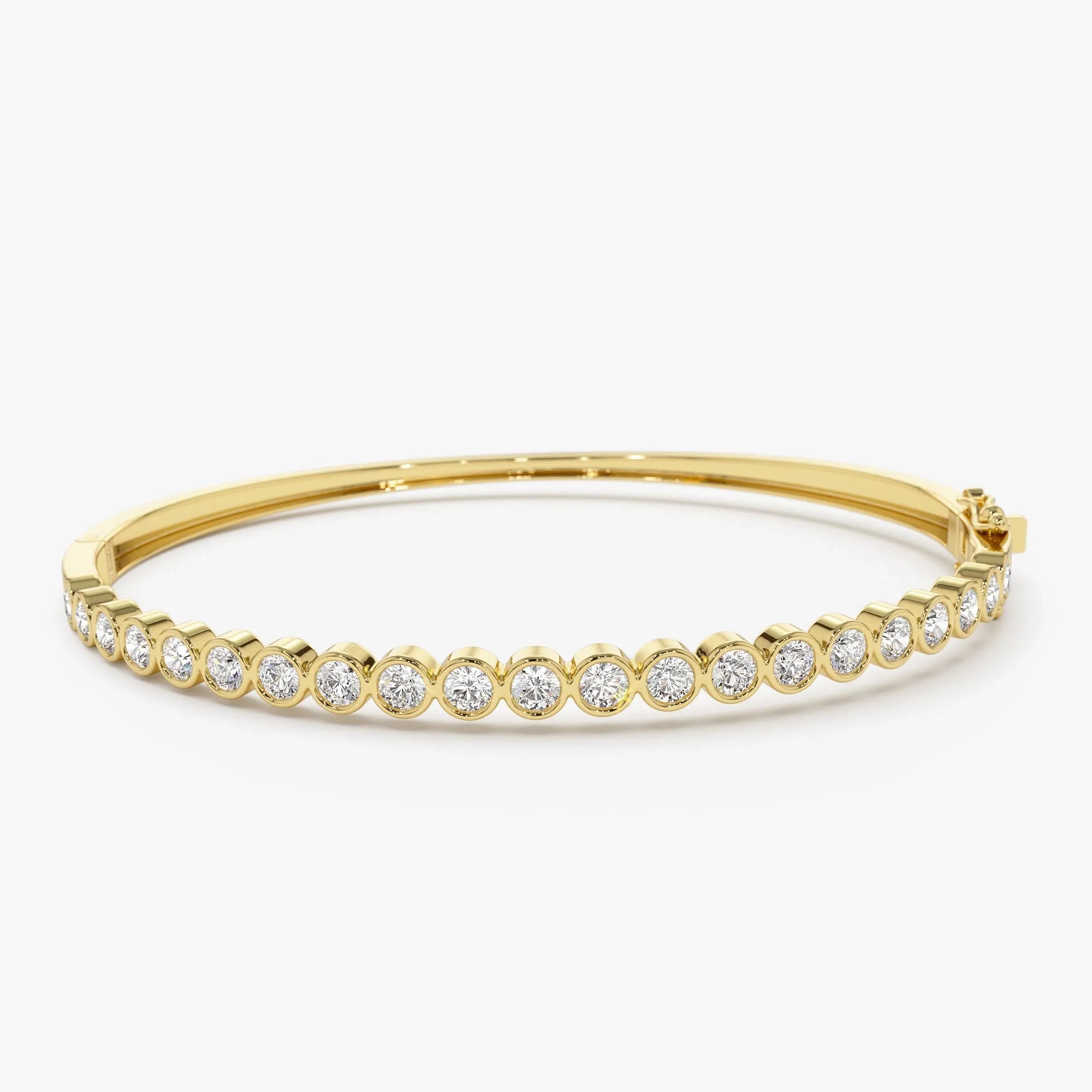 14K Solid Gold 1.58 CTW Round Diamond Bezel Set Bangle