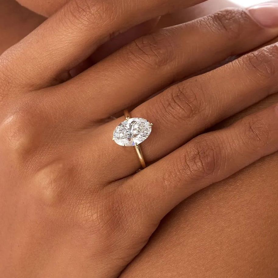 14k Gold 3.00 Carat Oval Lab Grown Diamond Engagement Ring Prong Setting