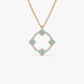 14k Solid Gold Turquoise and Diamond Round Clover Necklace 0.33 Carat