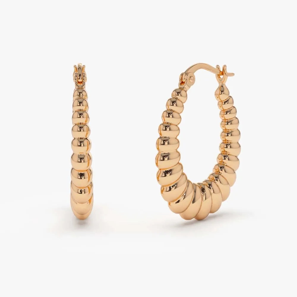 14k Solid Gold Bold Twisted Hoop Earrings 24mm Length 22mm Width
