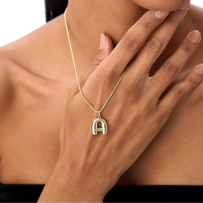 14k Solid Gold Balloon Initial Letter Pendant