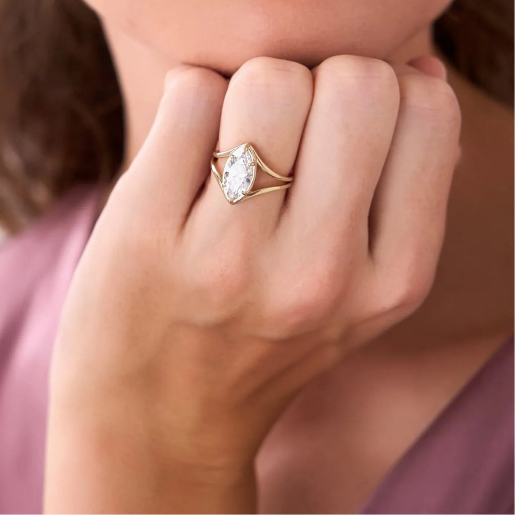 14k Gold 2.00 Carat Lab Grown Diamond Marquise Split Shank Engagement Ring IGI Certified Carla