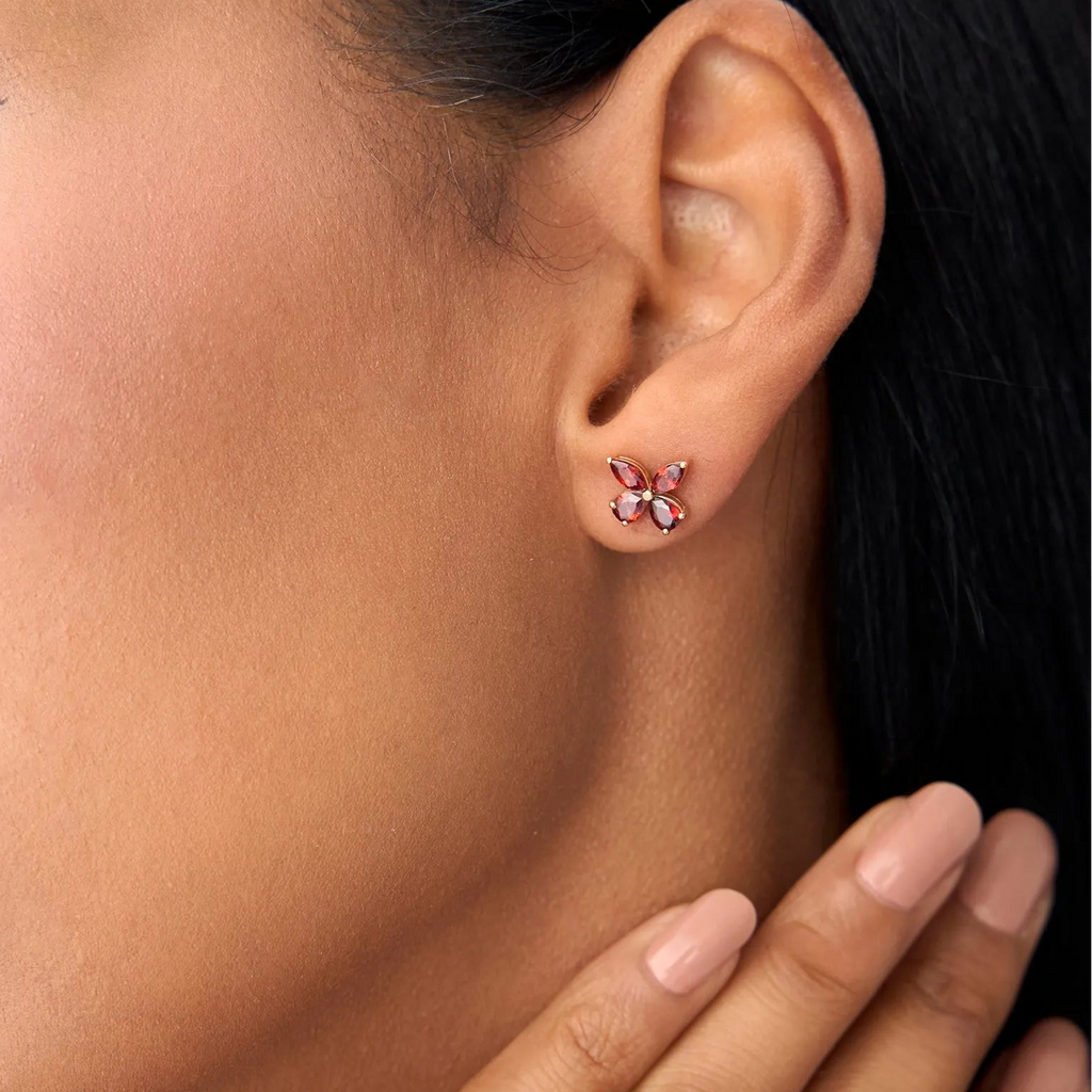 14K Solid Gold Marquise and Pear Cut Garnet Butterfly Stud Earrings 1.75ctw