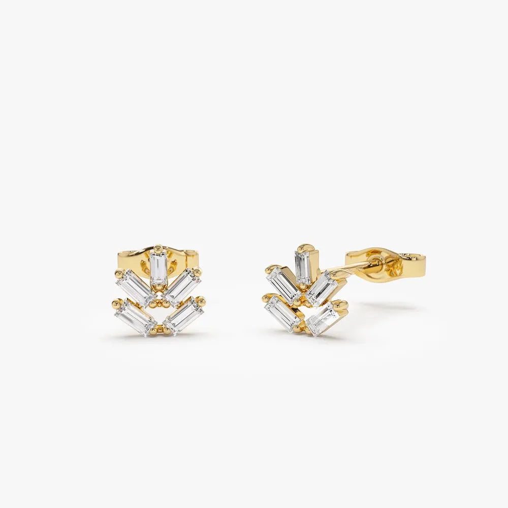 14k Gold Diamond Baguette Cut Minimal Stud Earrings 0.28 ctw
