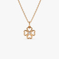 14K Solid Gold 0.04 CTW Round Diamond Single Clover Necklace