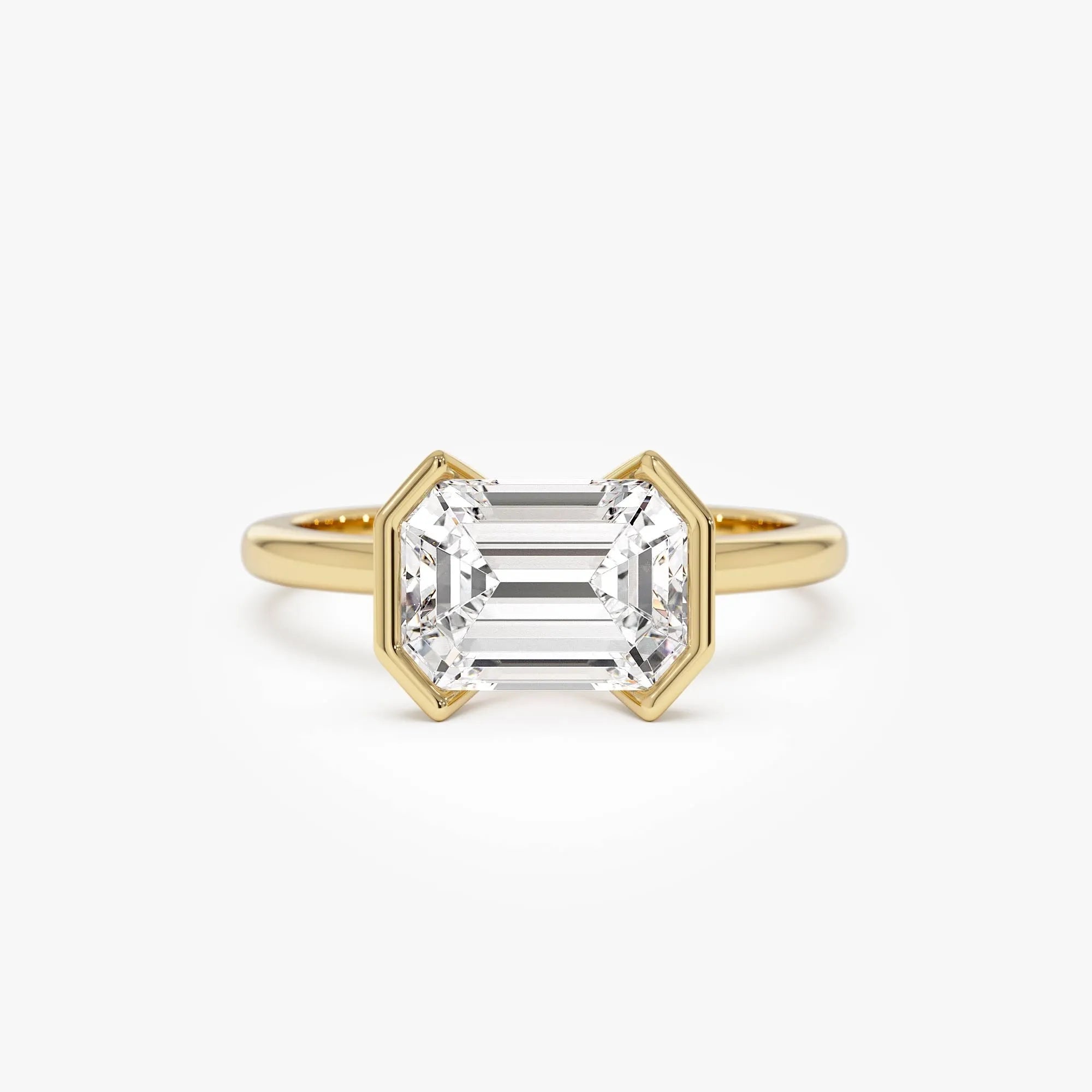 14K Gold 2.00 ctw Emerald Cut Lab Grown Diamond Half Bezel East-West Engagement Ring