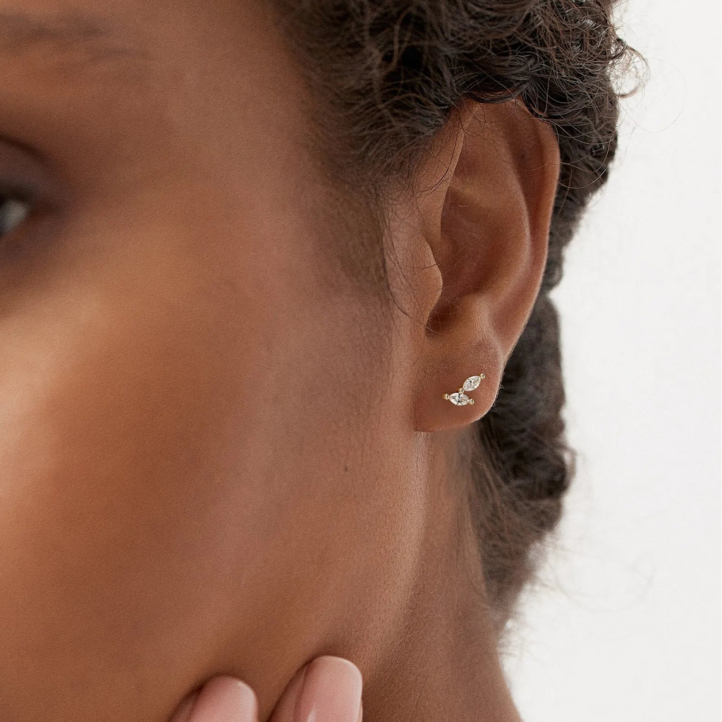 14k Gold Diamond Marquise Cut Double Stud Earrings 0.28 ctw