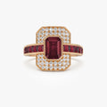 14k Gold Ruby and Diamond Emerald and Square Cut Art Deco Ring 2.80 ctw