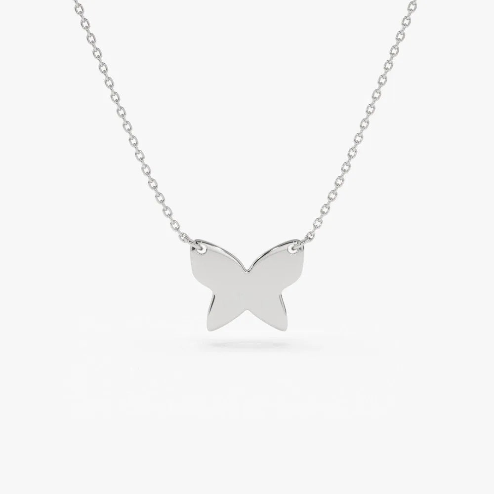 14k Solid Gold Butterfly Charm Pendant Necklace