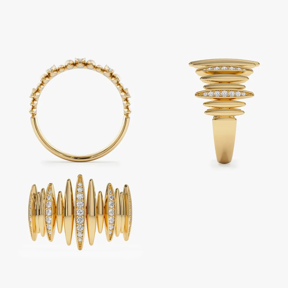 14K Solid Gold Round Diamond 0.28 Carat Spike Ring