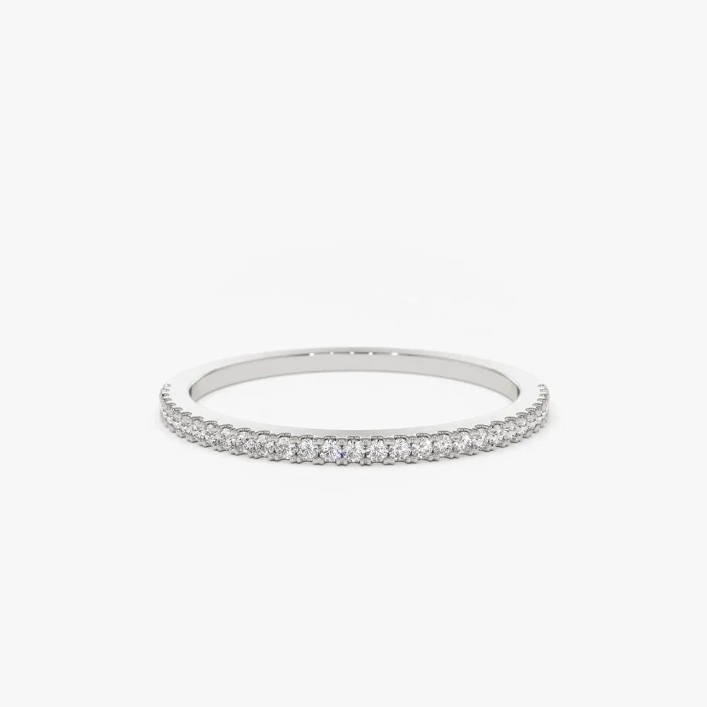 14K Solid Gold 0.15ctw Round Diamond Half Eternity Micro Pave Ring