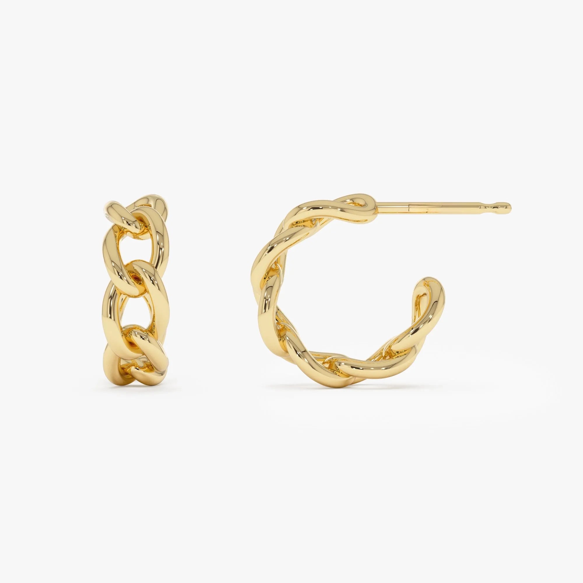 14k Yellow Gold 15mm Link Hoop Earrings 5mm Width