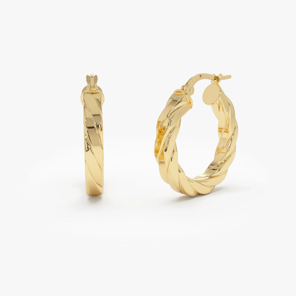 14k Yellow Gold Bold Braided Hoop Earrings 22mm 3.75mm Width