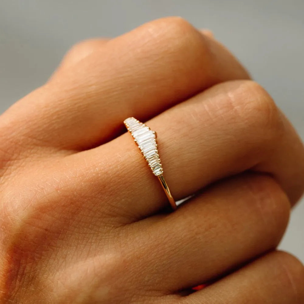 14K Gold Tapered Baguette Diamond Tiara Ring 0.30ctw Prong Setting
