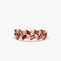 14k Gold Natural Ruby and Diamond Marquise and Round Cut Two Row Ring 0.65 ctw