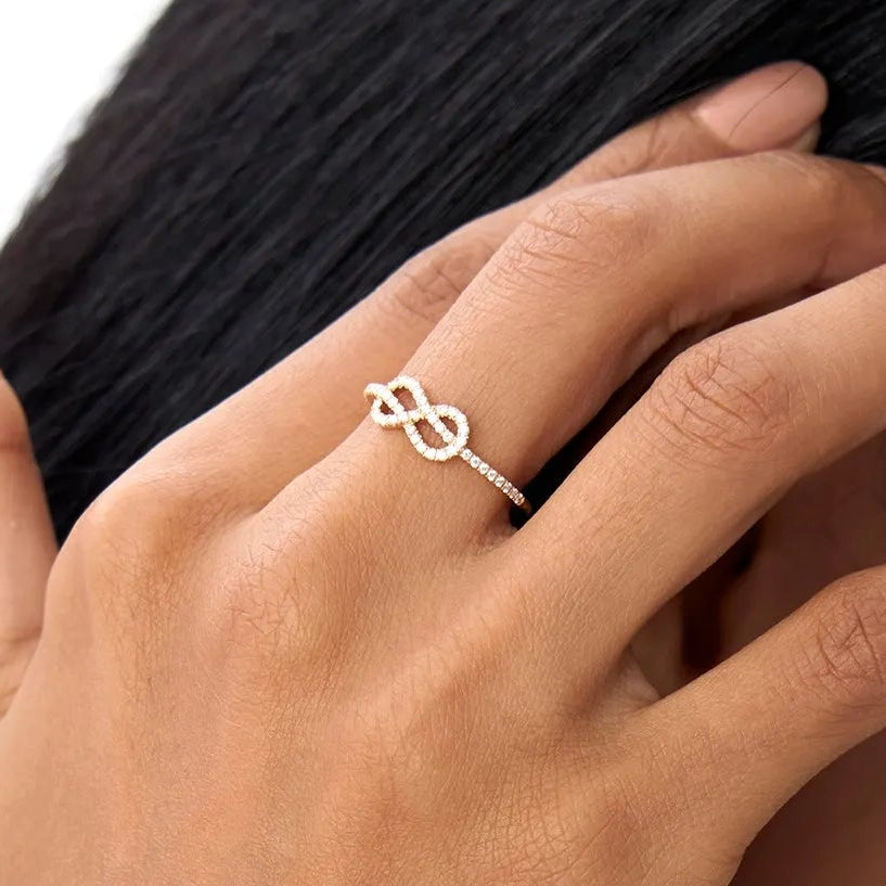 14K Solid Gold Round Diamond Infinity Knot Ring 0.24 ctw