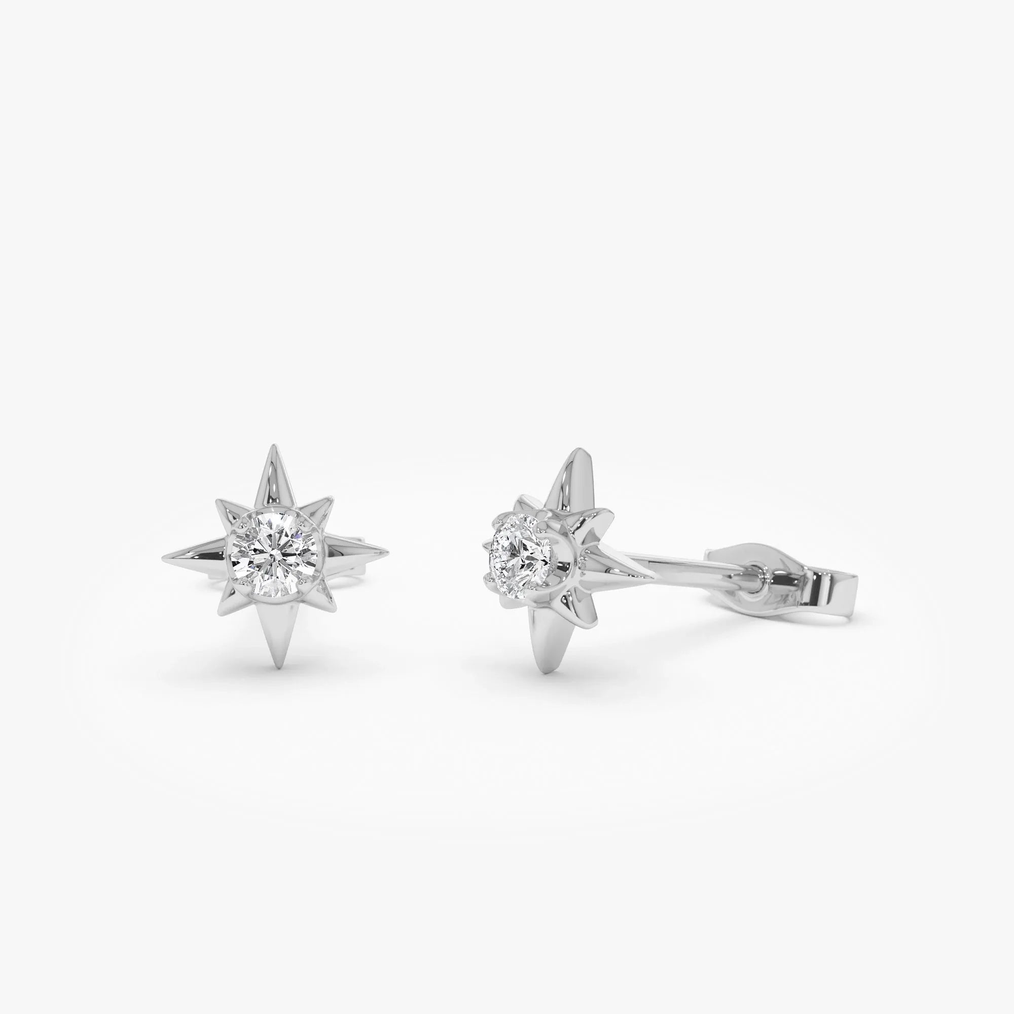 14k Gold Diamond Round Cut North Star Stud Earrings 0.10 ctw