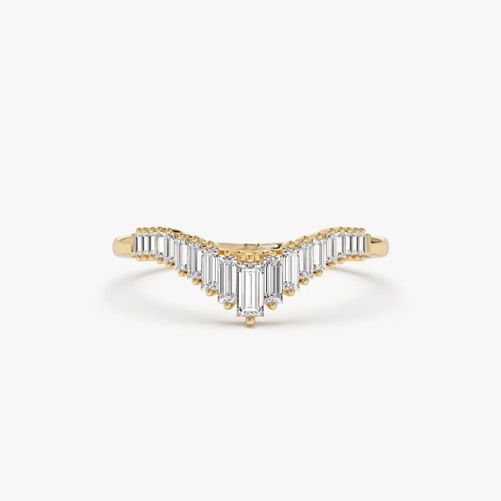 14K Gold 0.50 CTW Baguette Diamond Curved Tiara Ring Stackable Wedding Band