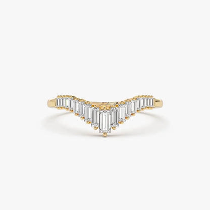 14K Gold 0.50 CTW Baguette Diamond Curved Tiara Ring Stackable Wedding Band