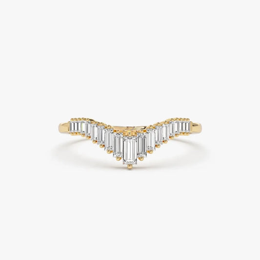14K Gold 0.50 CTW Baguette Diamond Curved Tiara Ring Stackable Wedding Band
