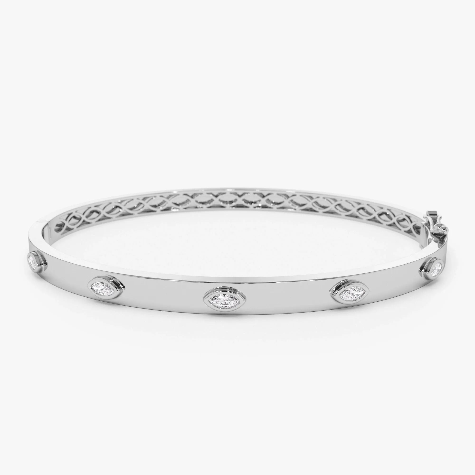 14K Solid Gold 0.30 CTW Marquise Diamond Bezel Set Bangle