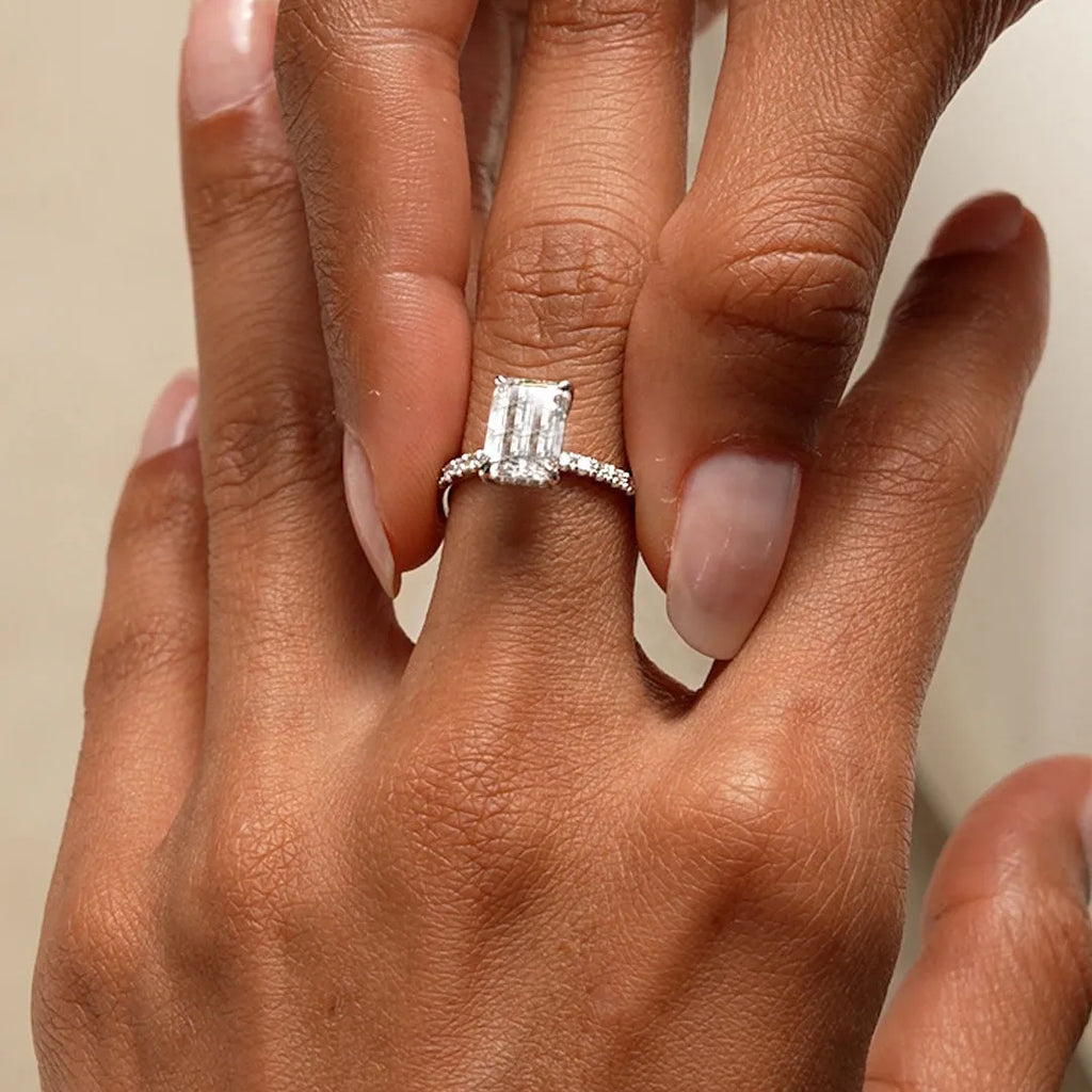 14k Gold Lab Grown Diamond Radiant Cut Ring Pavé Hidden Halo 2.45 CTW