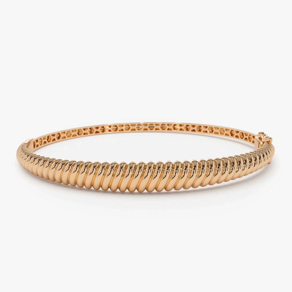 14K Solid Gold Wide Twist Design Bangle Bracelet