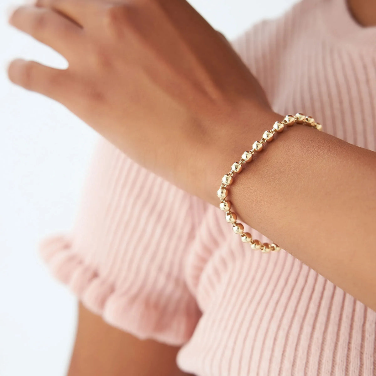 14K Gold 5MM Wide Round Bead Ball Chain Bracelet