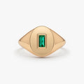 14K Solid Gold Baguette Emerald Bezel Set Signet Ring 0.15 CTW Handcrafted Jewelry