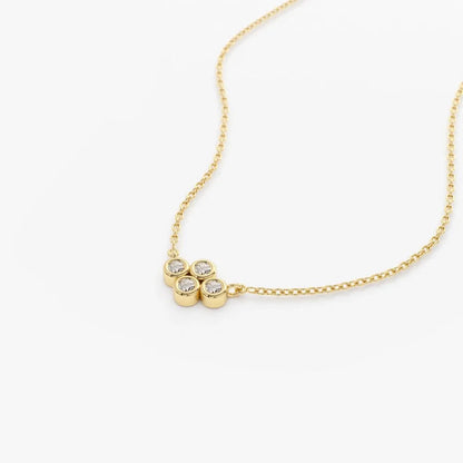 14K Solid Gold Round Diamond 4 Stone Cluster Pendant Necklace 0.13ctw