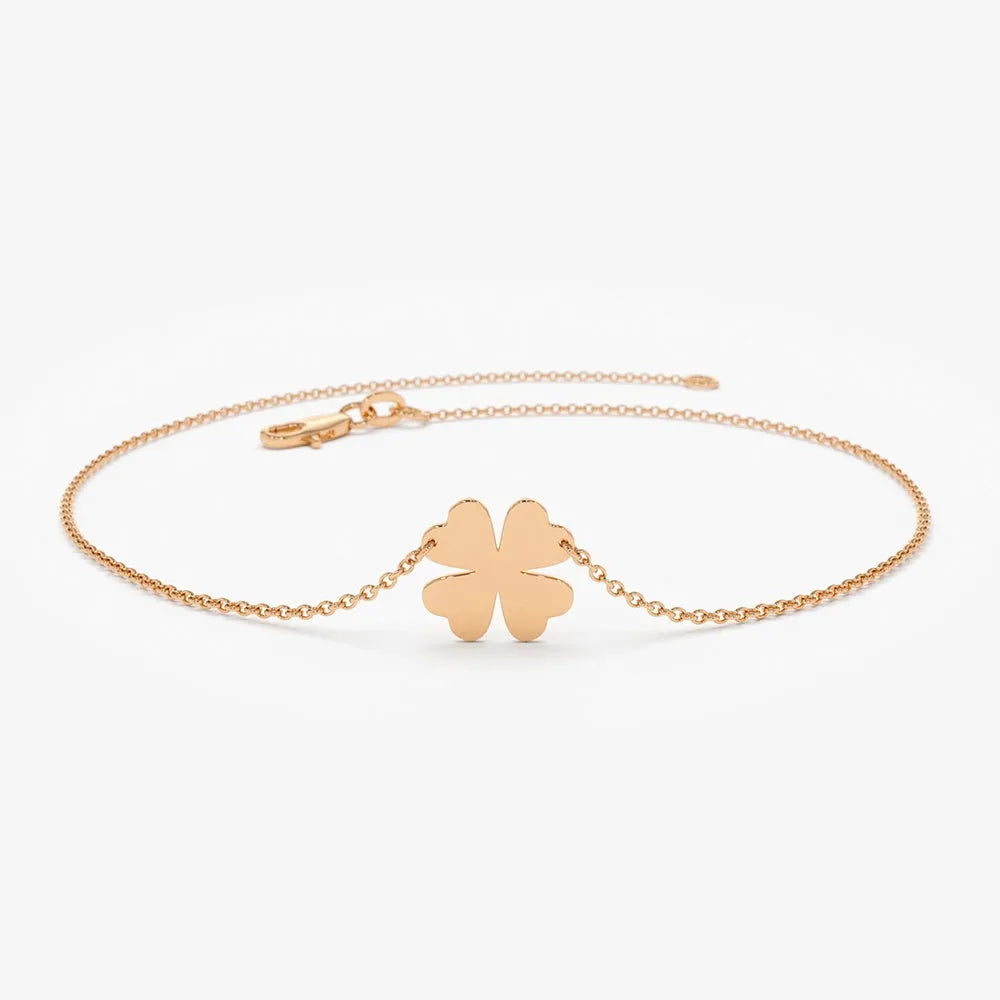 14k Gold Four Leaf Clover Charm Bracelet with Charm