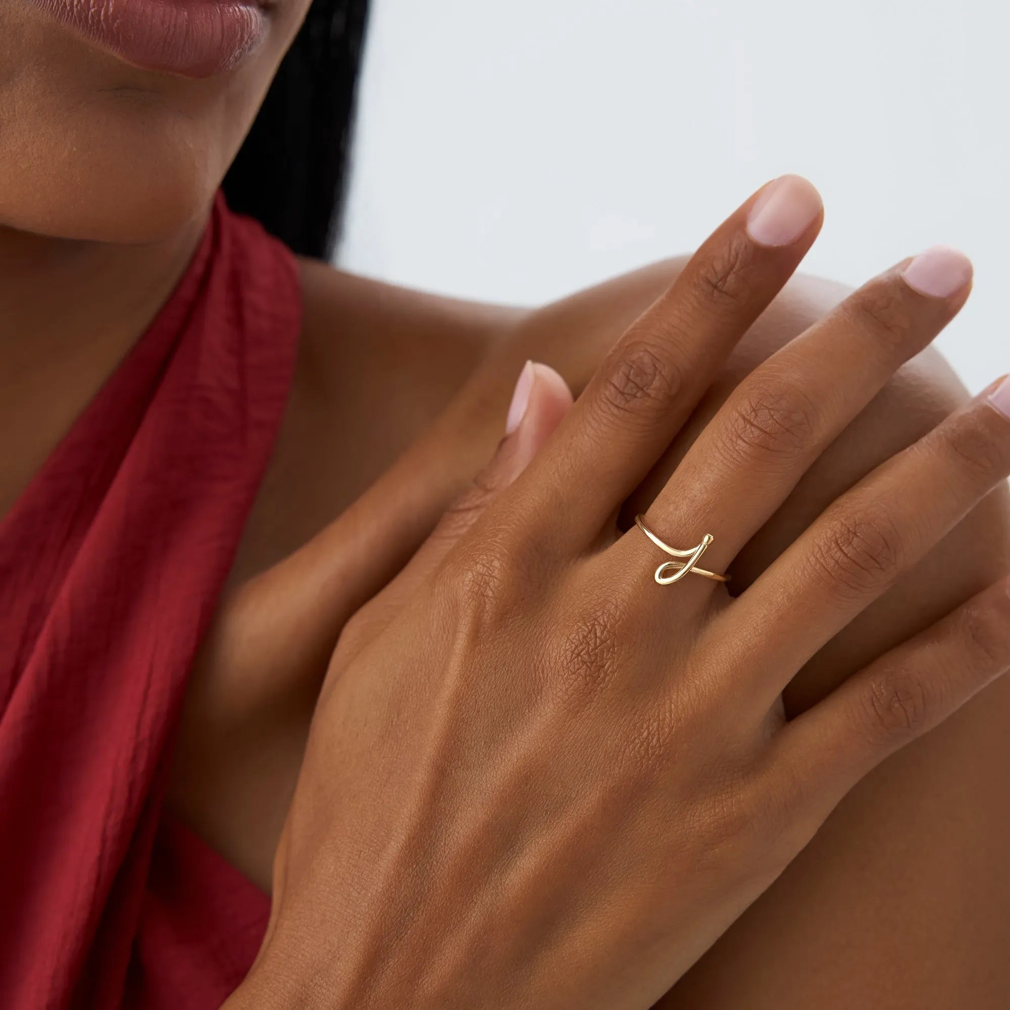 14K Solid Gold Minimalist Wire Letter Ring Personalized Initial Custom Jewelry