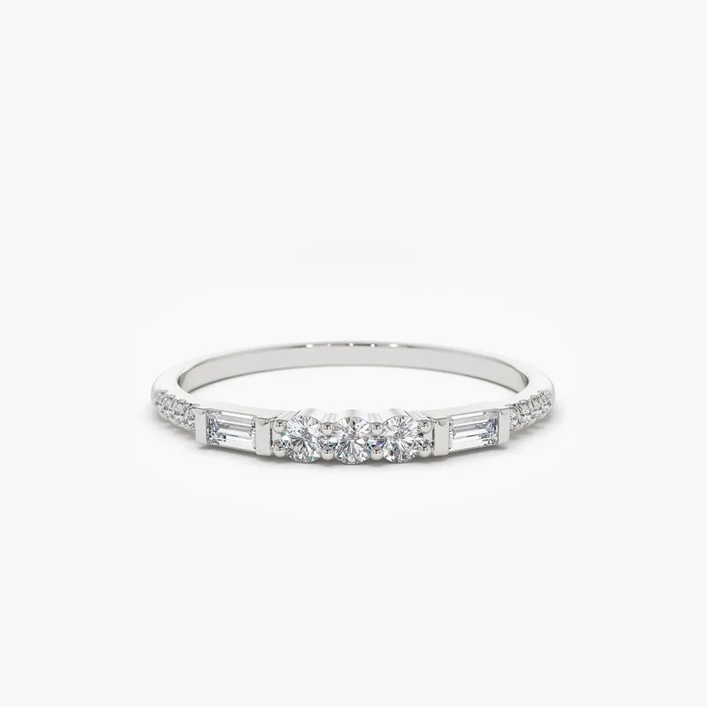 14K Solid Gold 0.23 CTW Round and Baguette Diamond Equilibrium Channel Micro Pave Ring