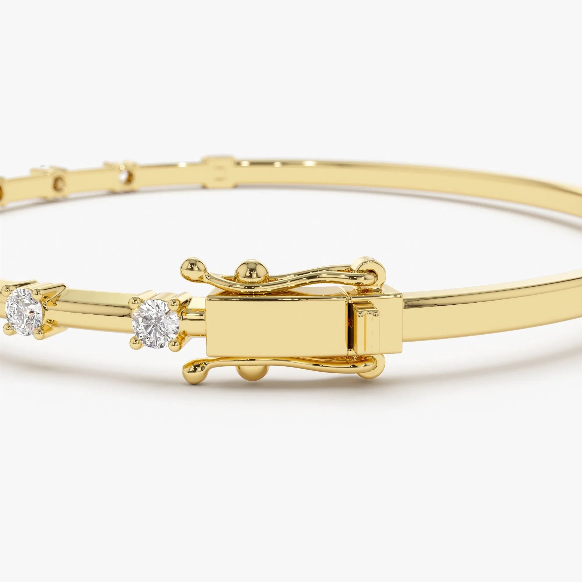 14K Solid Gold 0.55 CTW Round Diamond Bar Bangle