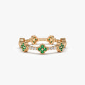 14K Solid Gold Round Emerald and Diamond Full Eternity Clover Ring 0.44 CTW