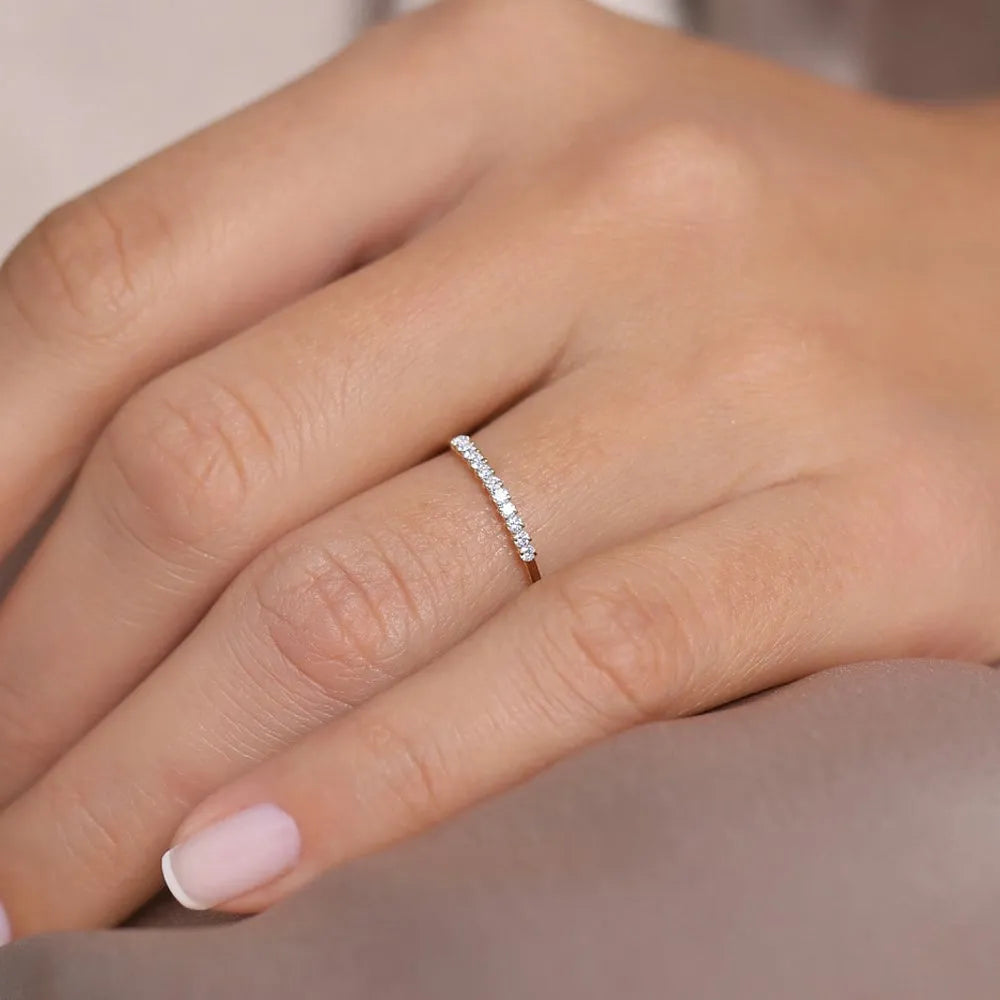 14K Gold Round Diamond 11 Stone 0.15 CTW Prong Set Wedding Band