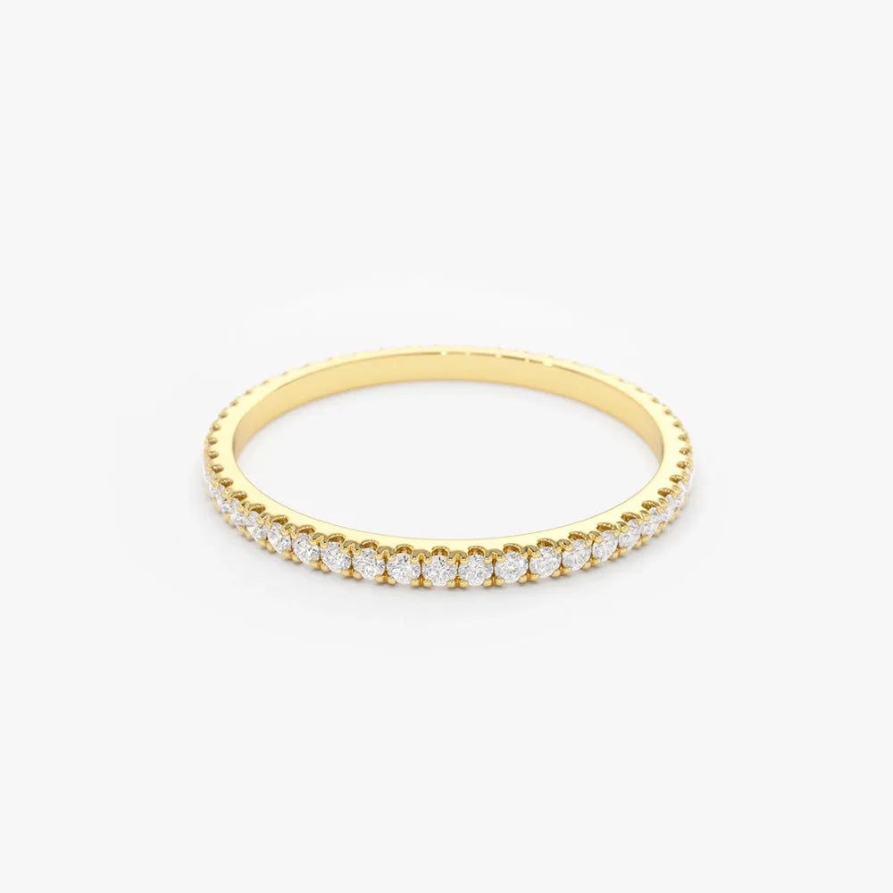14K Gold Round Diamond Full Eternity Micro Pave Ring
