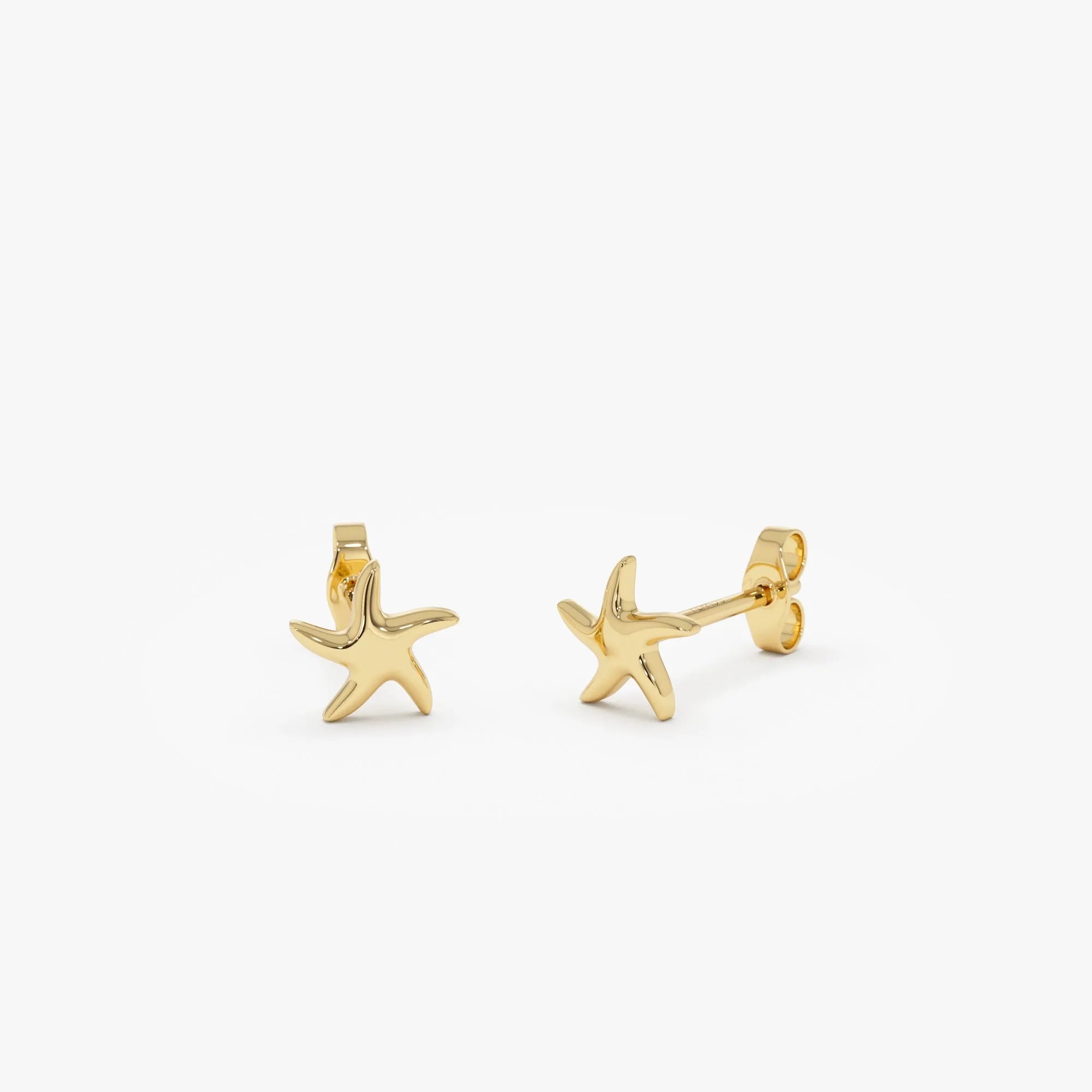 14k Solid Gold Starfish Stud Earrings Minimalist Nautical Ocean Jewelry