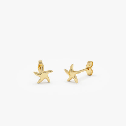 14k Solid Gold Starfish Stud Earrings Minimalist Nautical Ocean Jewelry
