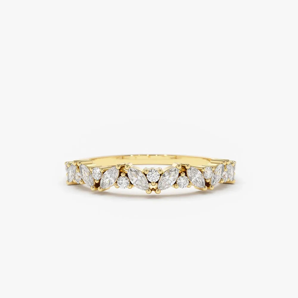 14k Solid Gold Marquise and Round Diamond Slanted Prong Set Ring 0.35 Carat