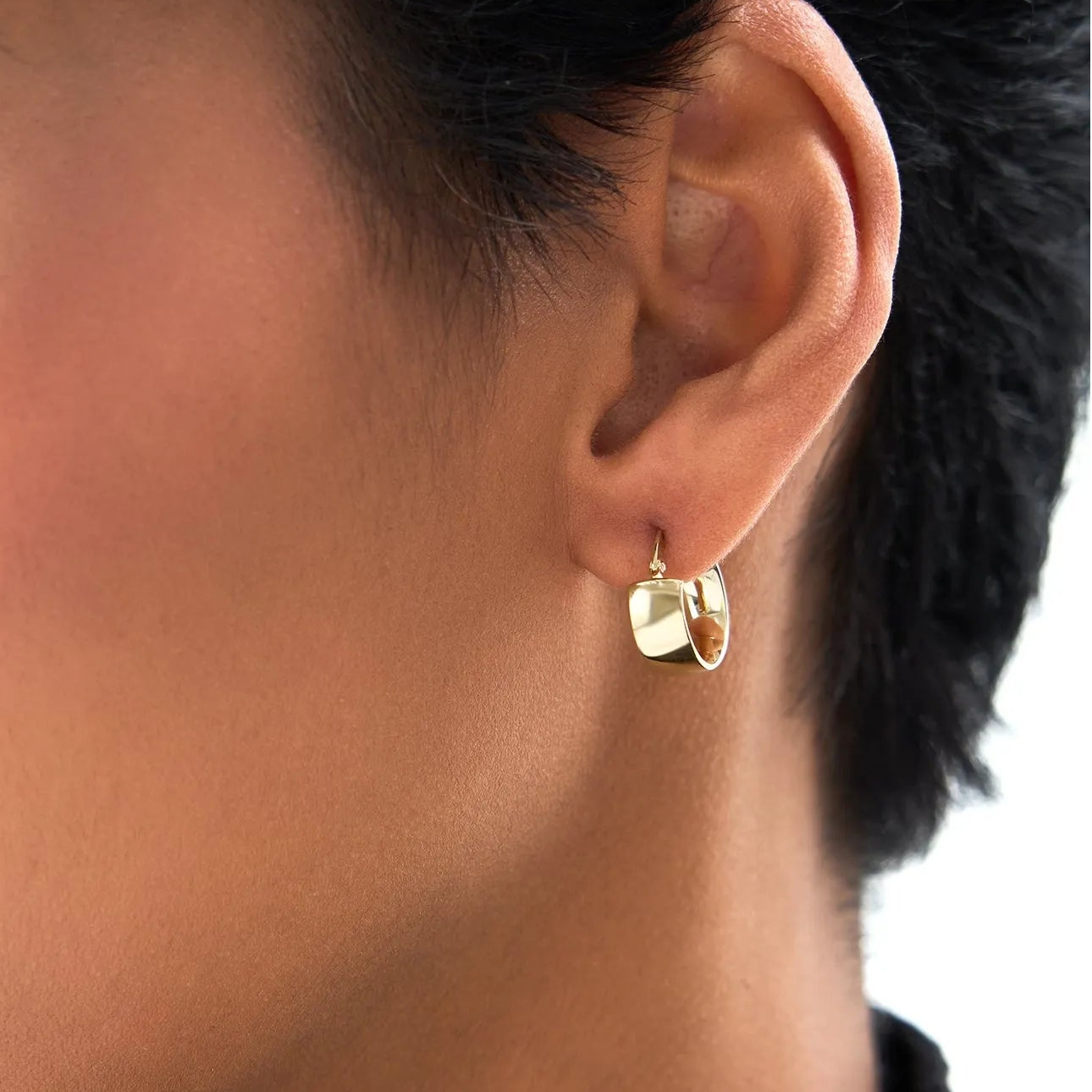 14k Yellow Gold Bold Mini Hoop Earrings 6mm Width 13mm Outer Diameter