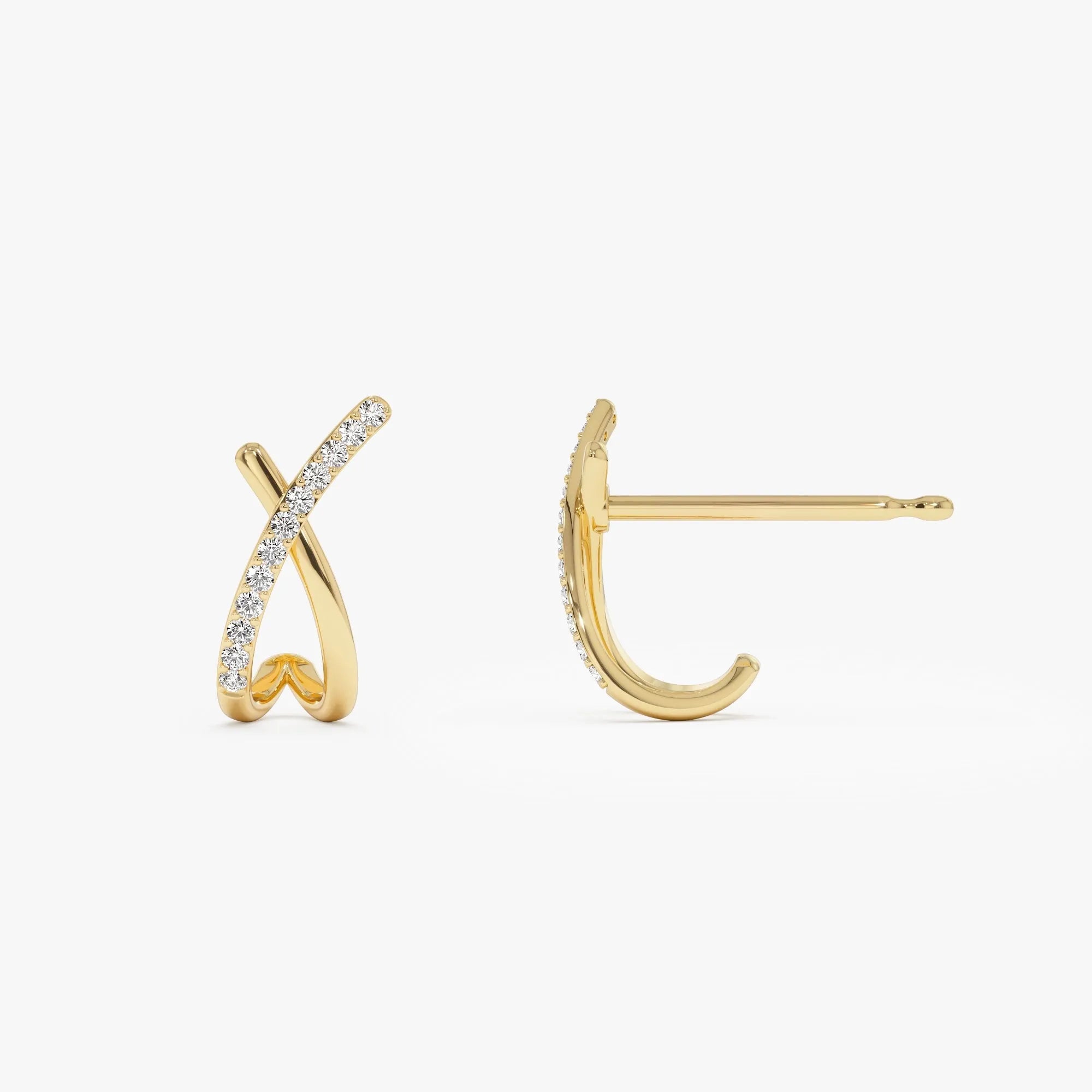 14k Gold Diamond Round Cut Modern X Design Stud Earrings 0.12 ctw