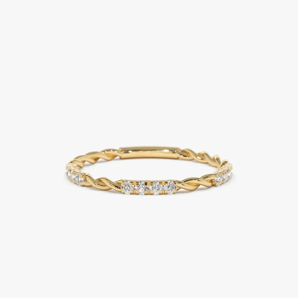 14k Gold Round Cut Diamond Three Quarter Eternity Twisted Rope Ring