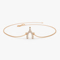 14K Solid Gold Round Diamond Wishbone Charm Bracelet Micro Pave 0.08 Carat