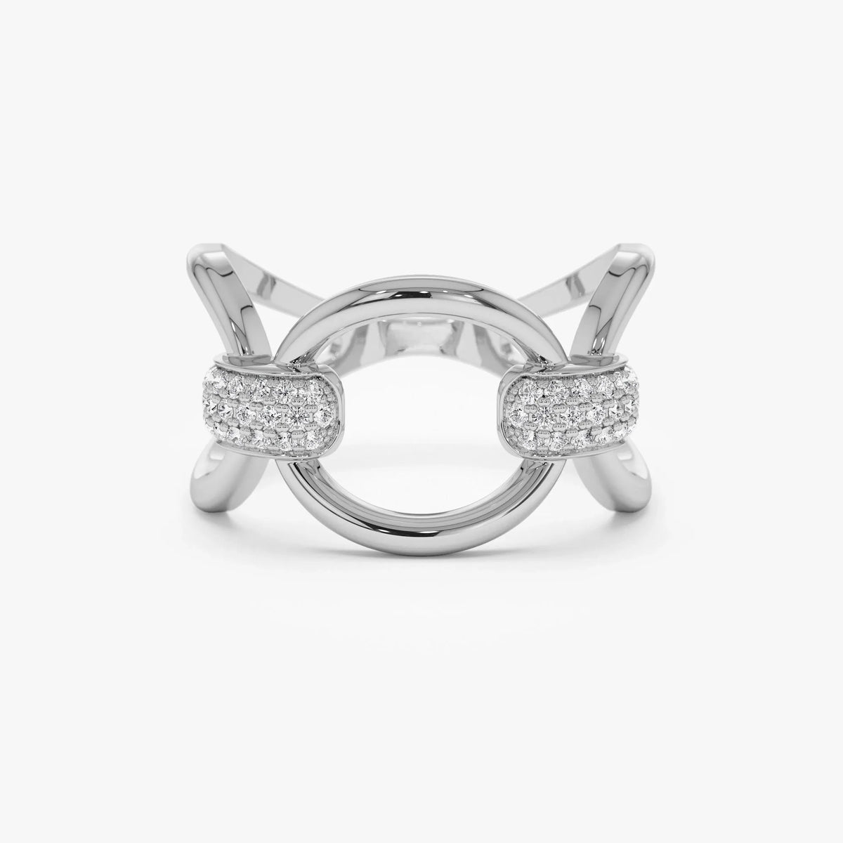 14K Solid Gold Round Diamond 0.23 Carat Horsebit Pave Setting Ring
