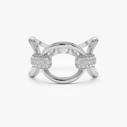 14K Solid Gold Round Diamond 0.23 Carat Horsebit Pave Setting Ring