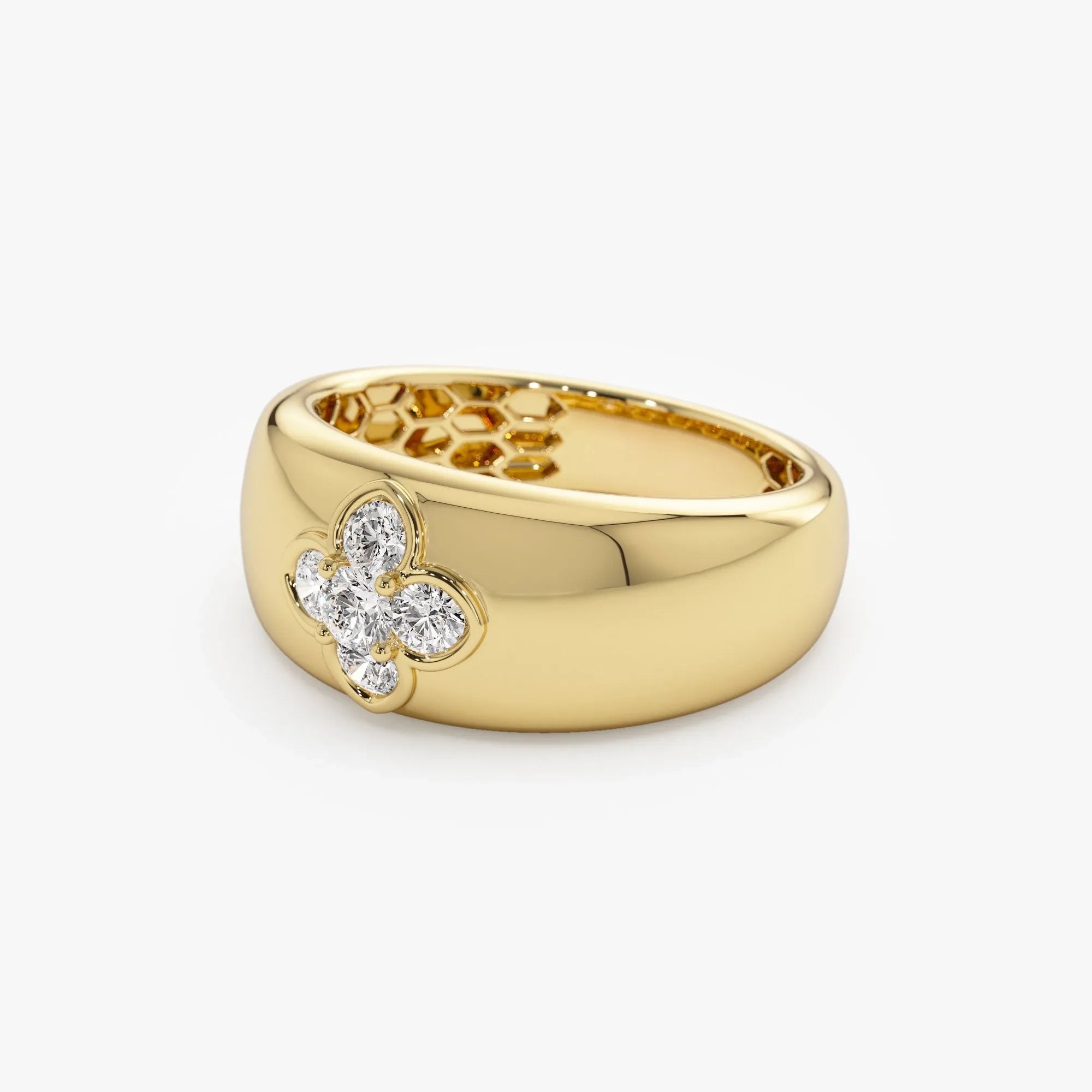 14k Solid Gold 0.30ctw Round Diamond Chunky Clover Ring