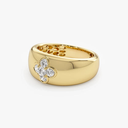 14k Solid Gold 0.30ctw Round Diamond Chunky Clover Ring