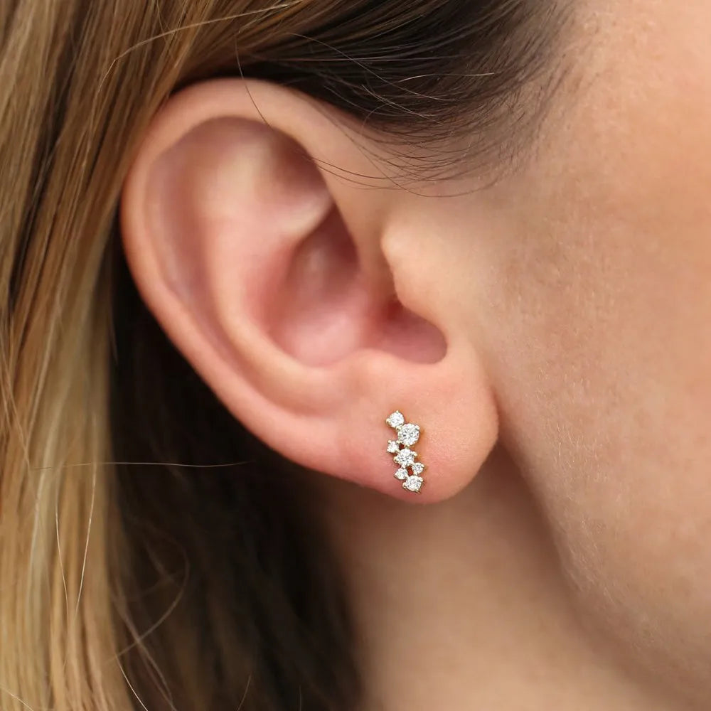 14k Gold Diamond Round Cut Cluster Earrings 0.33 ctw