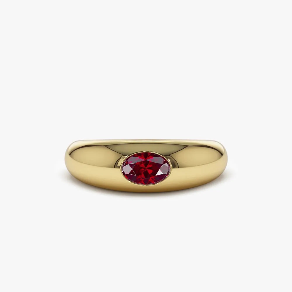 14k Gold Ruby Oval Cut Flush Set Dome Ring 0.49 ctw